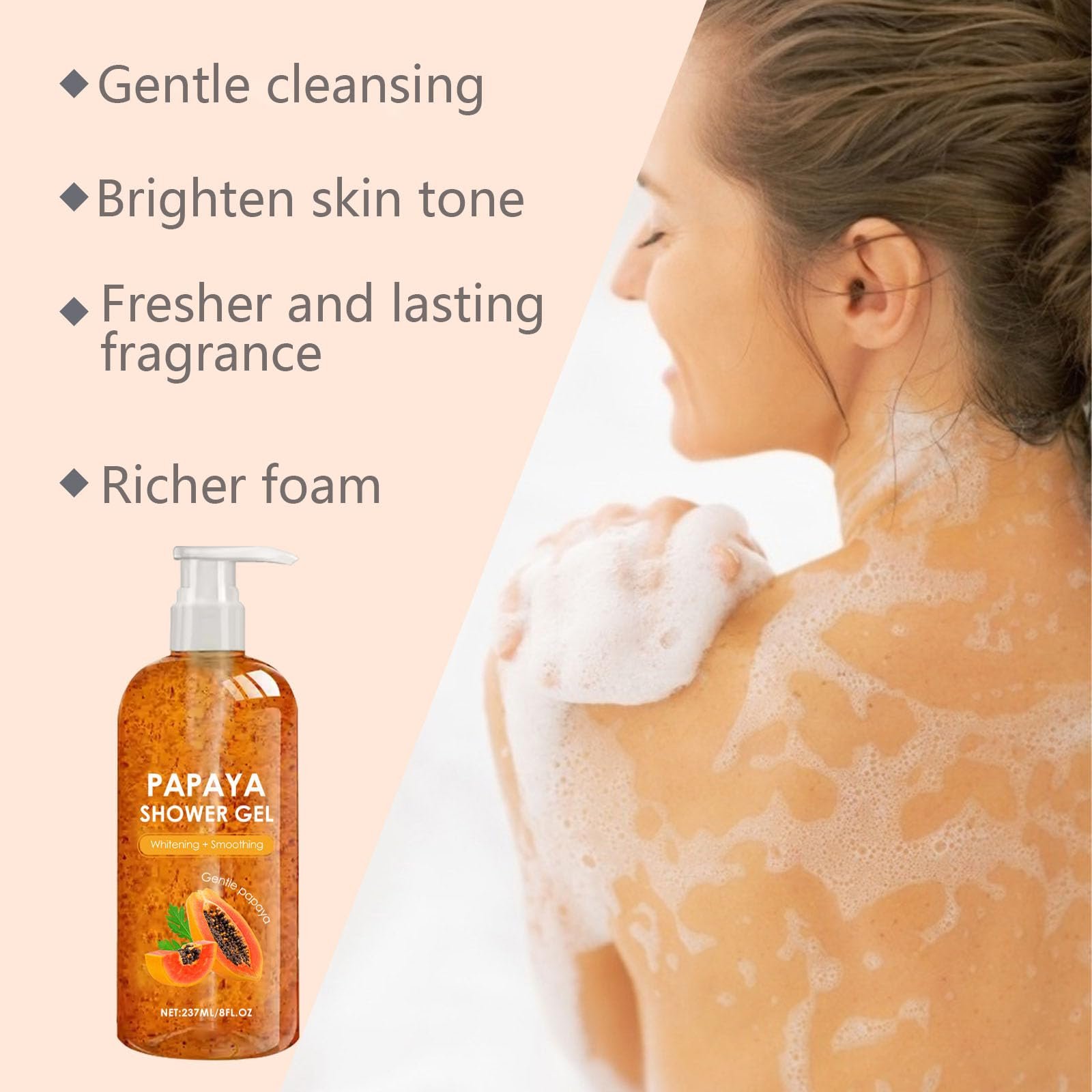 Гель для душу Papaya очищуючий розгладжуючий з ефектом пілінгу 2 шт., фото №6