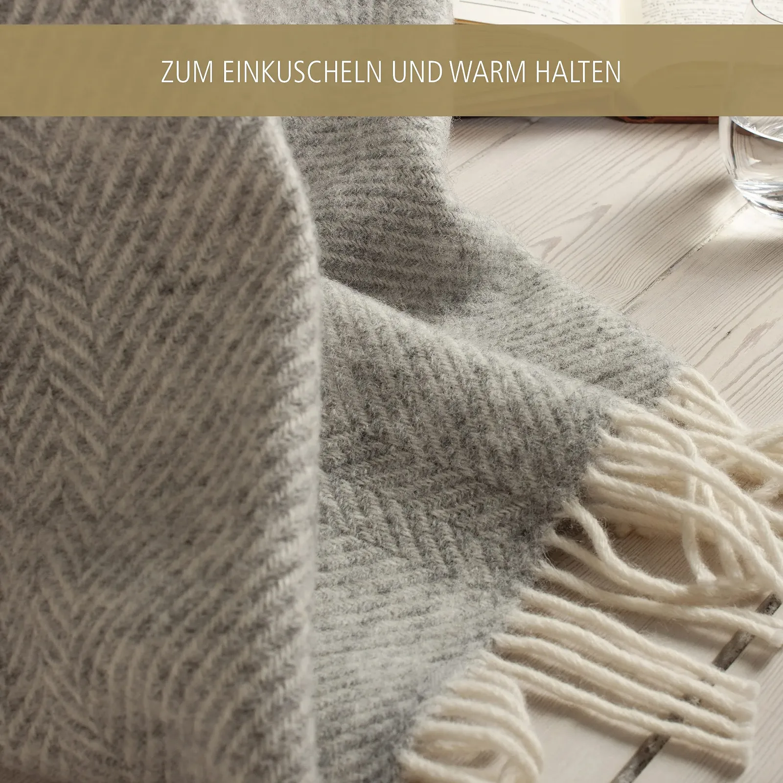 Вовняний плед ялинкою Arctic, однотонний, 130 x 200 см, світло-сірий, фото №3