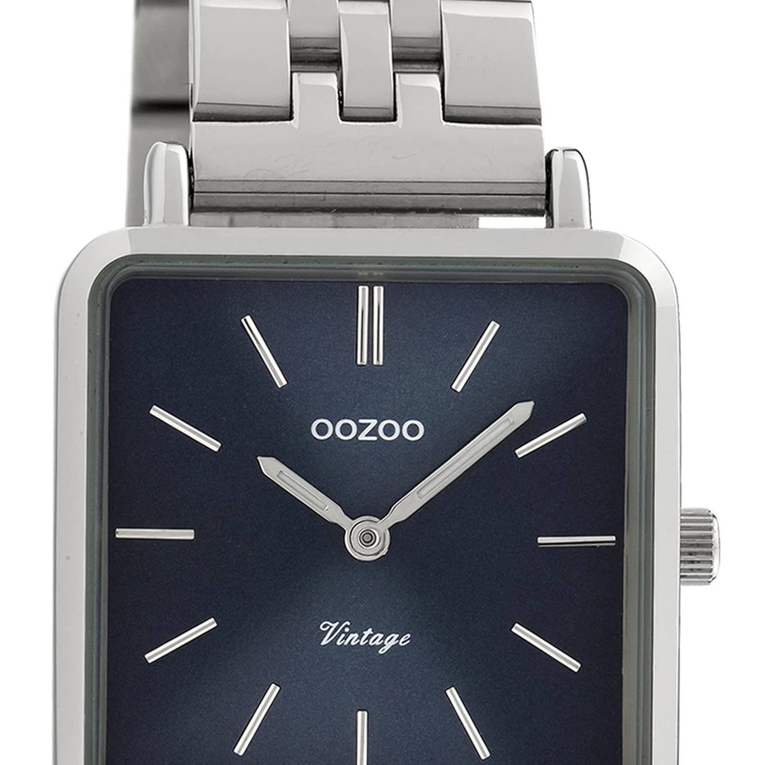 Винтажные Женские Часы Oozoo Квадратные Плоские 28 мм C9951, Серебристо-темно-синий, серебряный, Браслет, фото №2