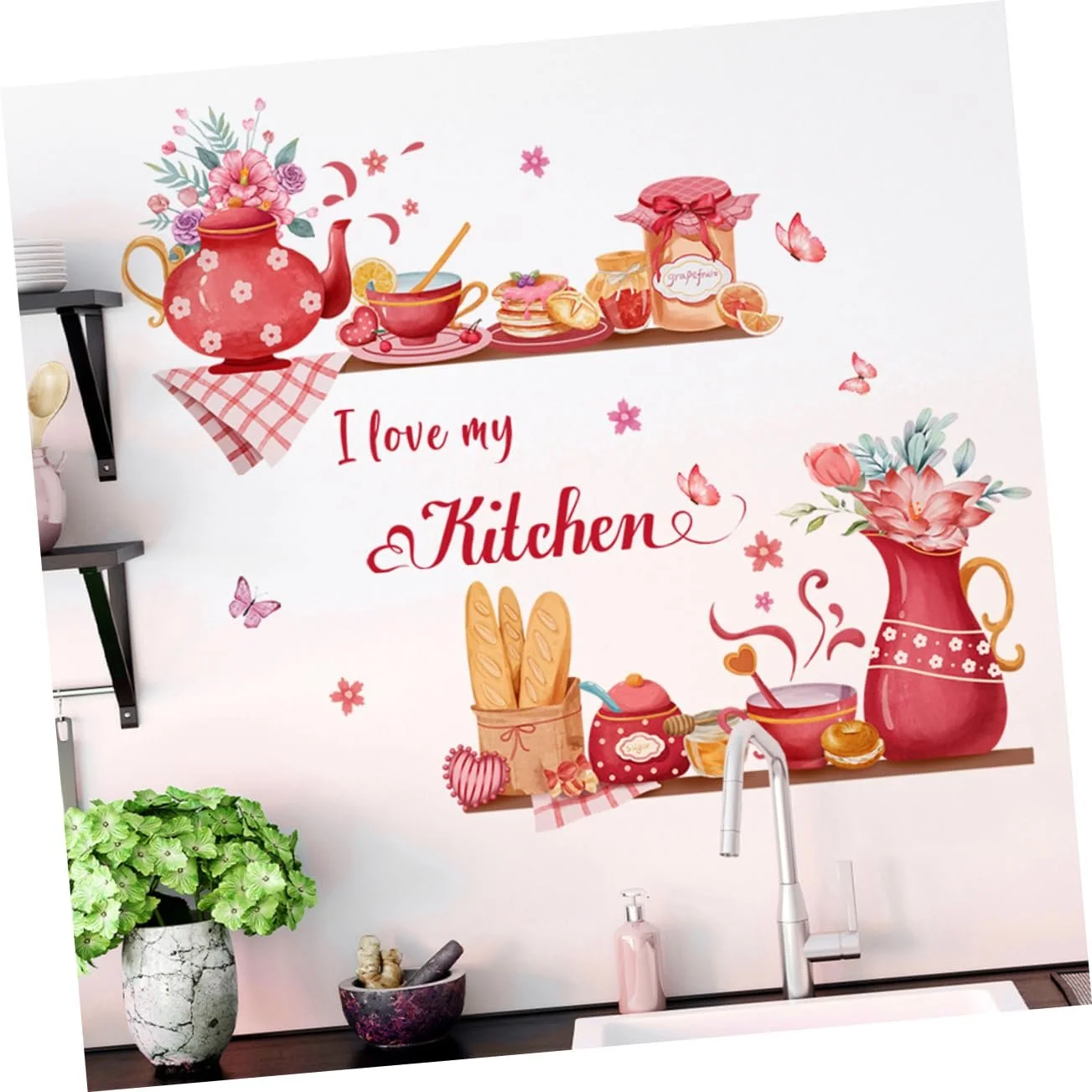 Набор наклеек на стену OUNONA Tableware Gourmet Kitchen Fruit Cooking Utensils, фото №1