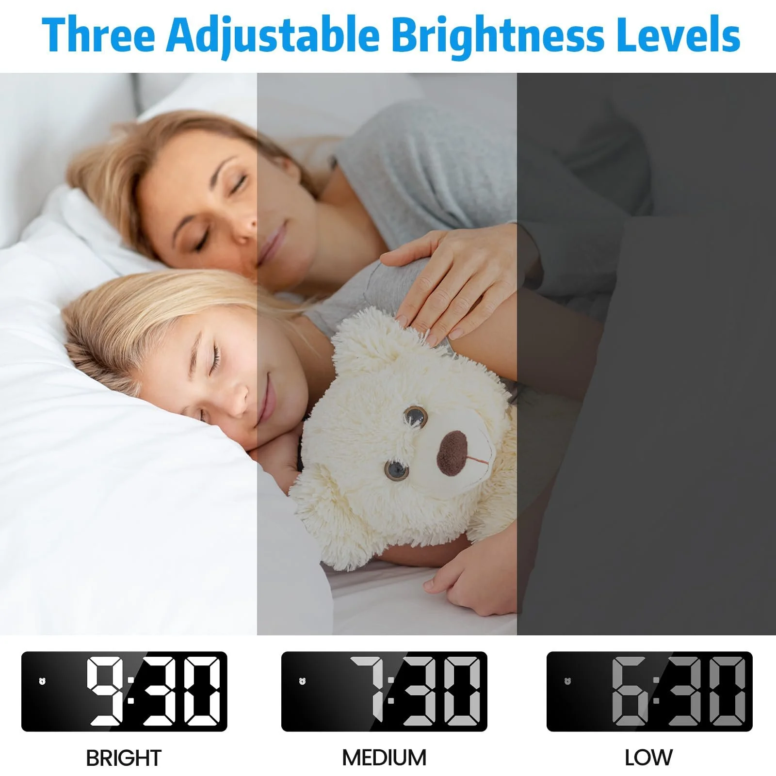 Цифровий годинник Sarsumir, LED, з датою, температурою, функцією повтору, регулюванням яскравості, фото №6