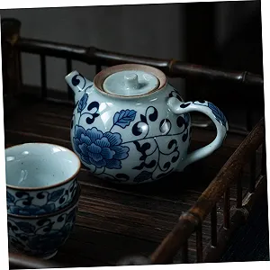 Чайник-заварник PartyKindom Фарфоровий блакитно-білий з кришкою, ретро, керамічний synthetic.ua - Фото 1