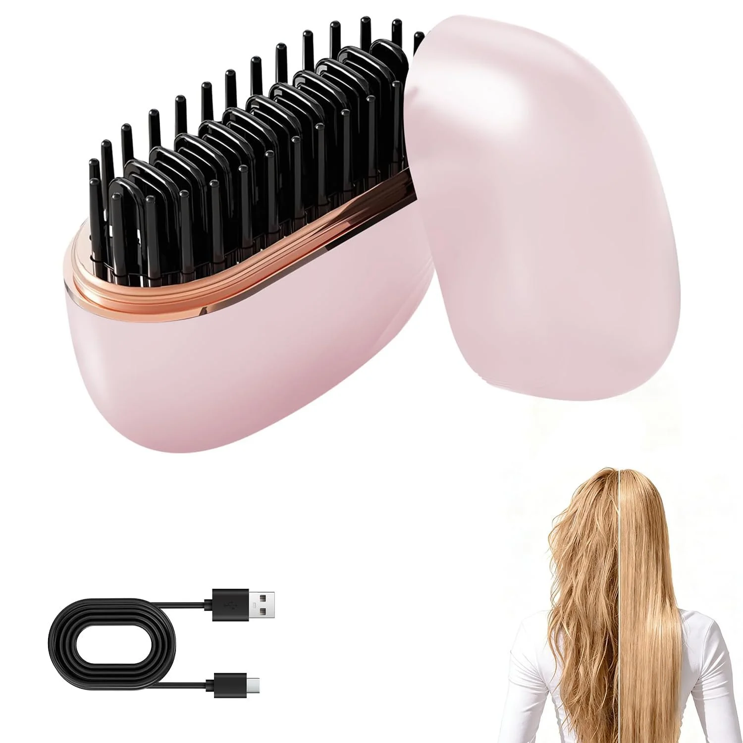 Міні-випрямляч-щітка 2-in-1 Wireless USB Pink, фото №1 Міні-випрямляч-щітка 2-in-1 Wireless USB Pink, фото №1