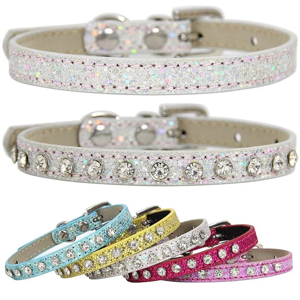 Нашийник для котів та собак 2 шт Glitter Fabric з діамантами Adjustable, фото №6