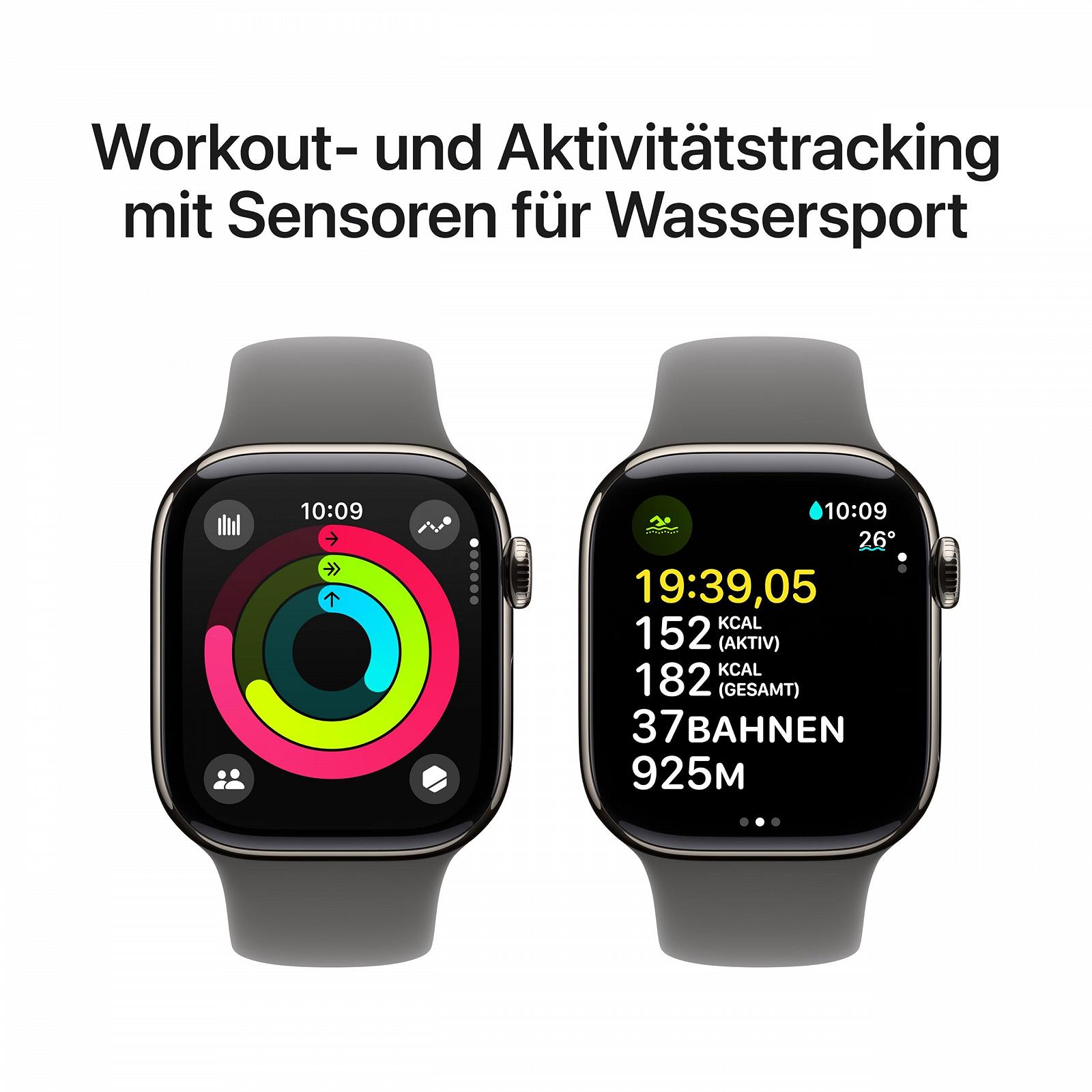 Смарт-годинник Apple Series 10 (GPS + Cellular, 42 мм) Титановий корпус Натуральний Спортивний ремінець Кам'яно-сірий, фото №4