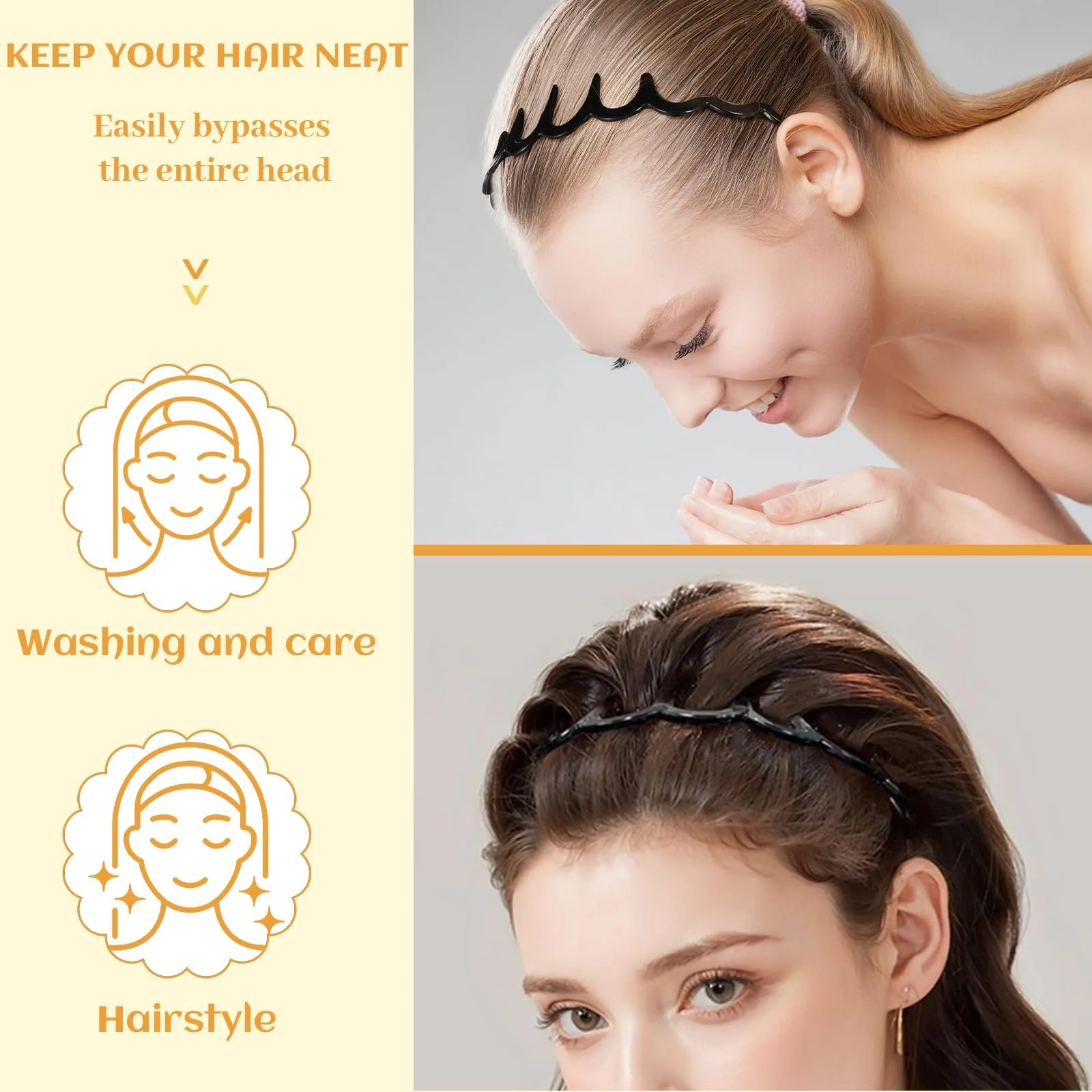 Обруч для волосся Zigzag, 6 шт, пластик, хвилястий, фото №4