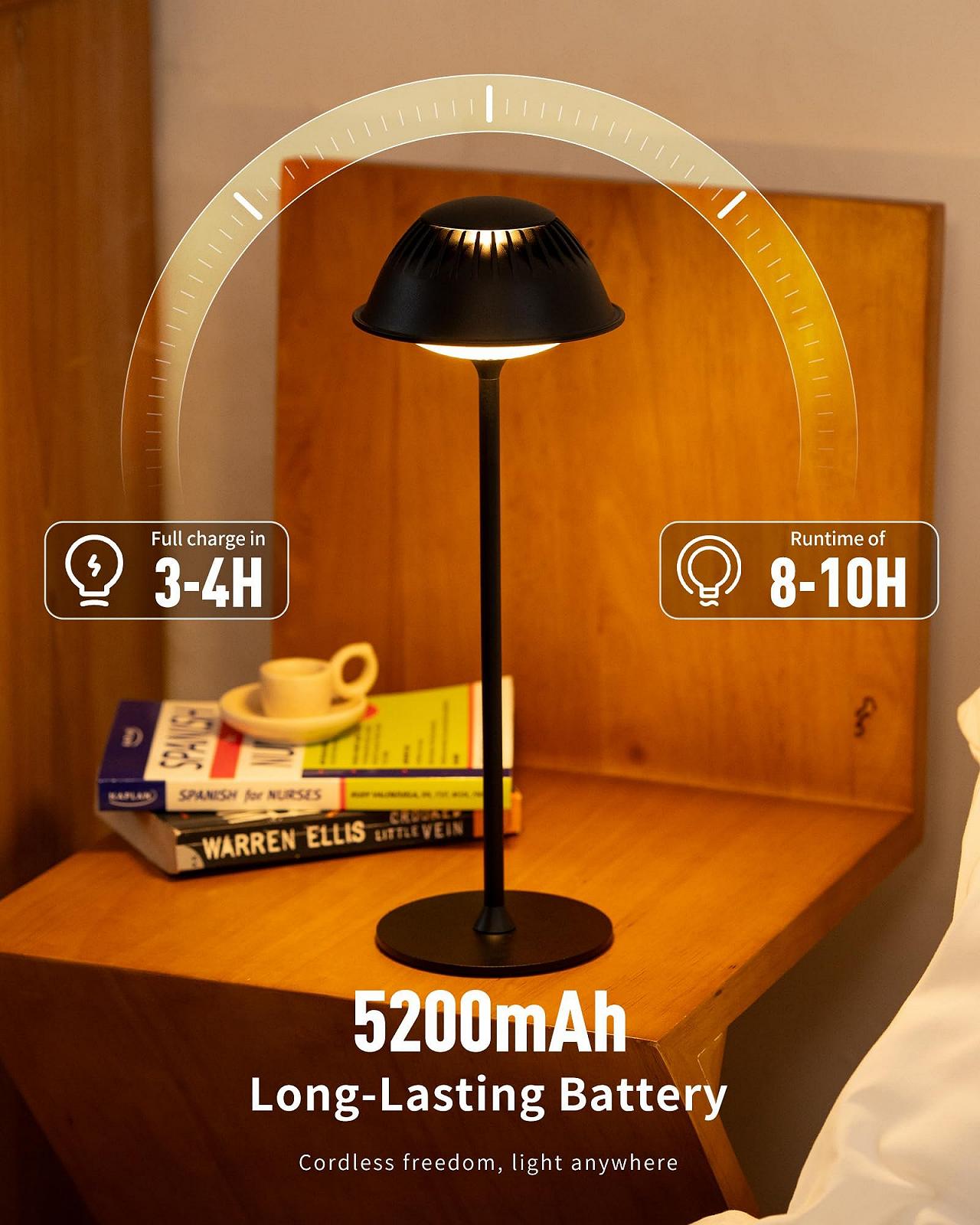 Настільна лампа LuminexDesigns Ретро акумуляторна 2 шт. Чорний, фото №6