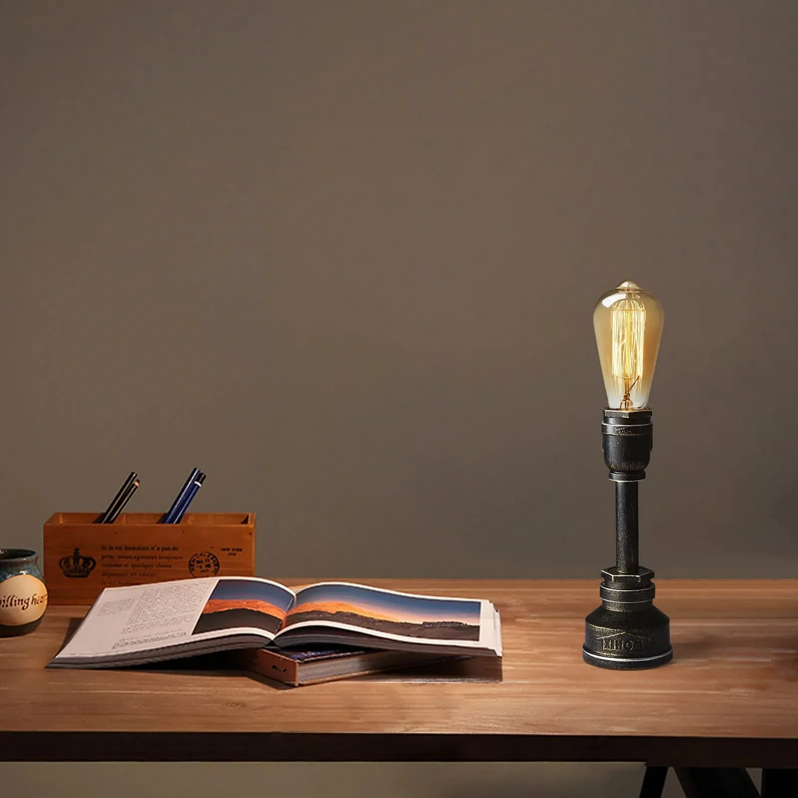 Настільна лампа Стімпанк Водопровідна труба Індустріальна E27 Бронзова, фото №4