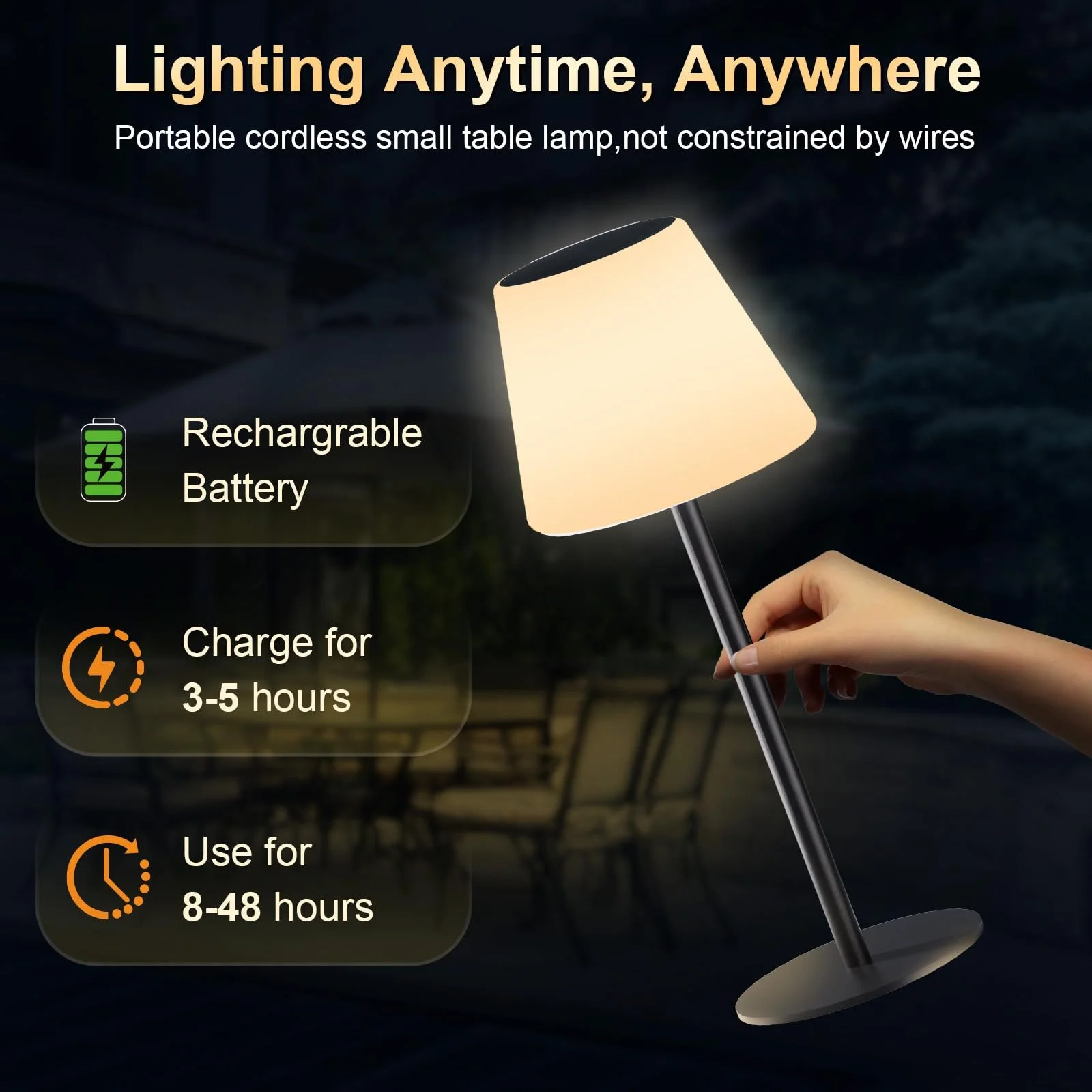 Настільна лампа Solar Outdoor Lamp акумуляторна LED бездротова з регулюванням яскравості Warm White + RGB та датчиком світла, фото №4