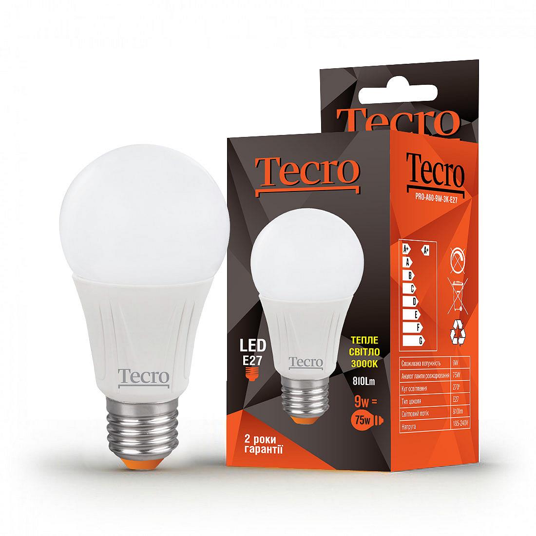 Лампа LED Tecro PRO-A60-9W-3K-E27 9W 3000K E27, фото №1