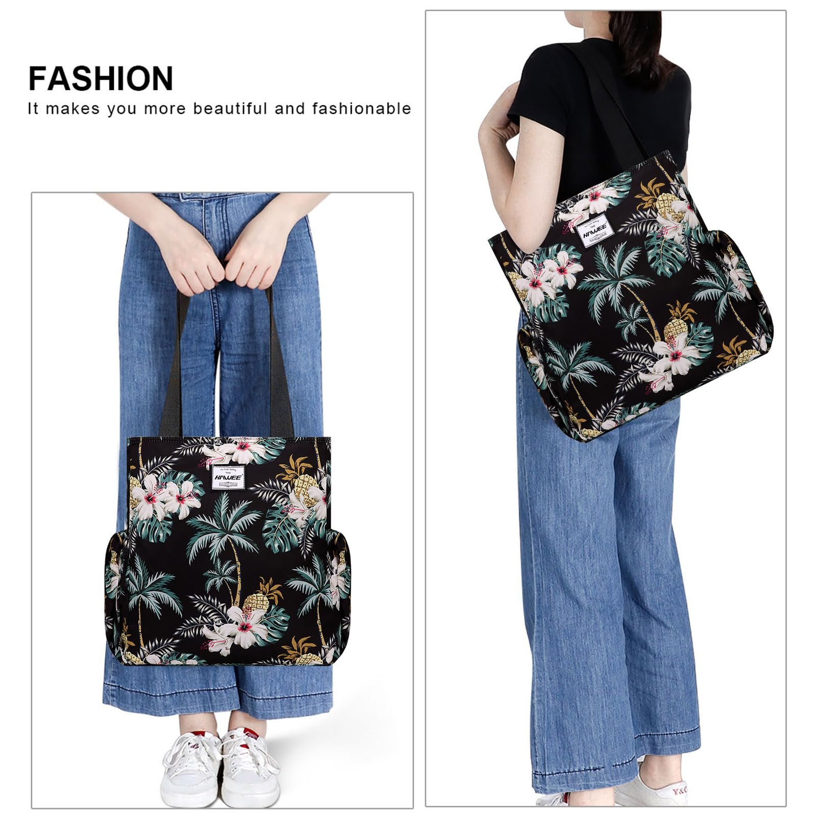 Сумка женская Hawee Fashion с молнией: повседневная на плечо, большая для покупок, водонепроницаемая для путешествий, работы, школы, повседневной жизни, спортзала, пляжа, рисунок - кокосовая пальма, фото №5
