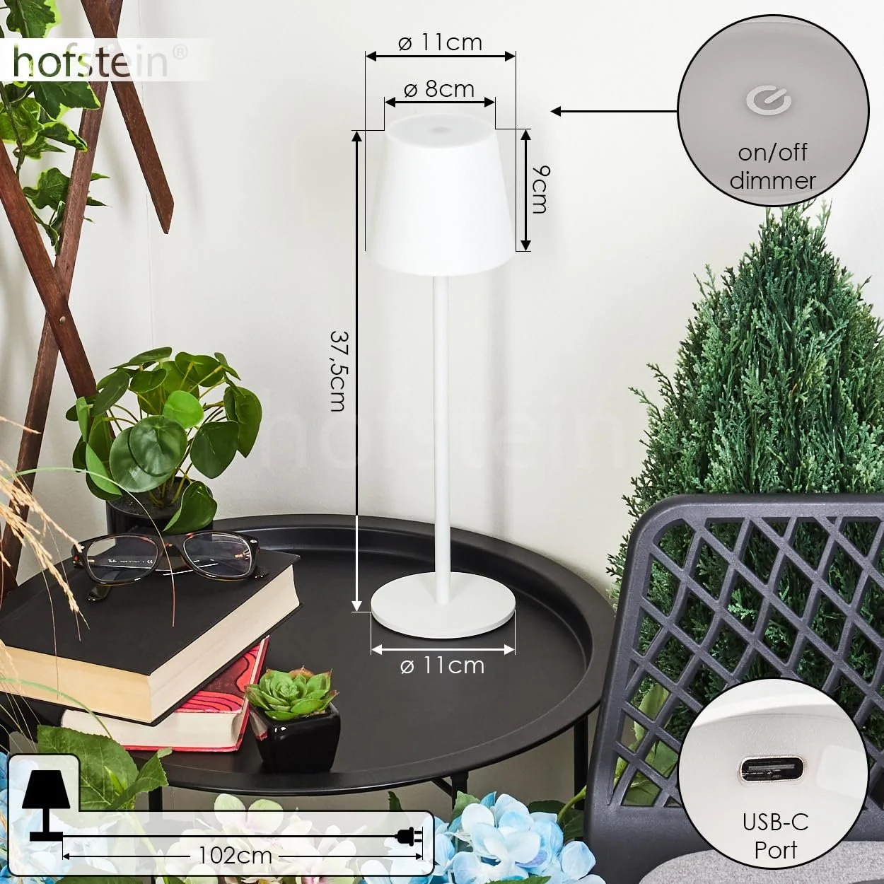 Настільна лампа Allen LED USB-C Акумуляторна димована IP54 Біла, фото №5