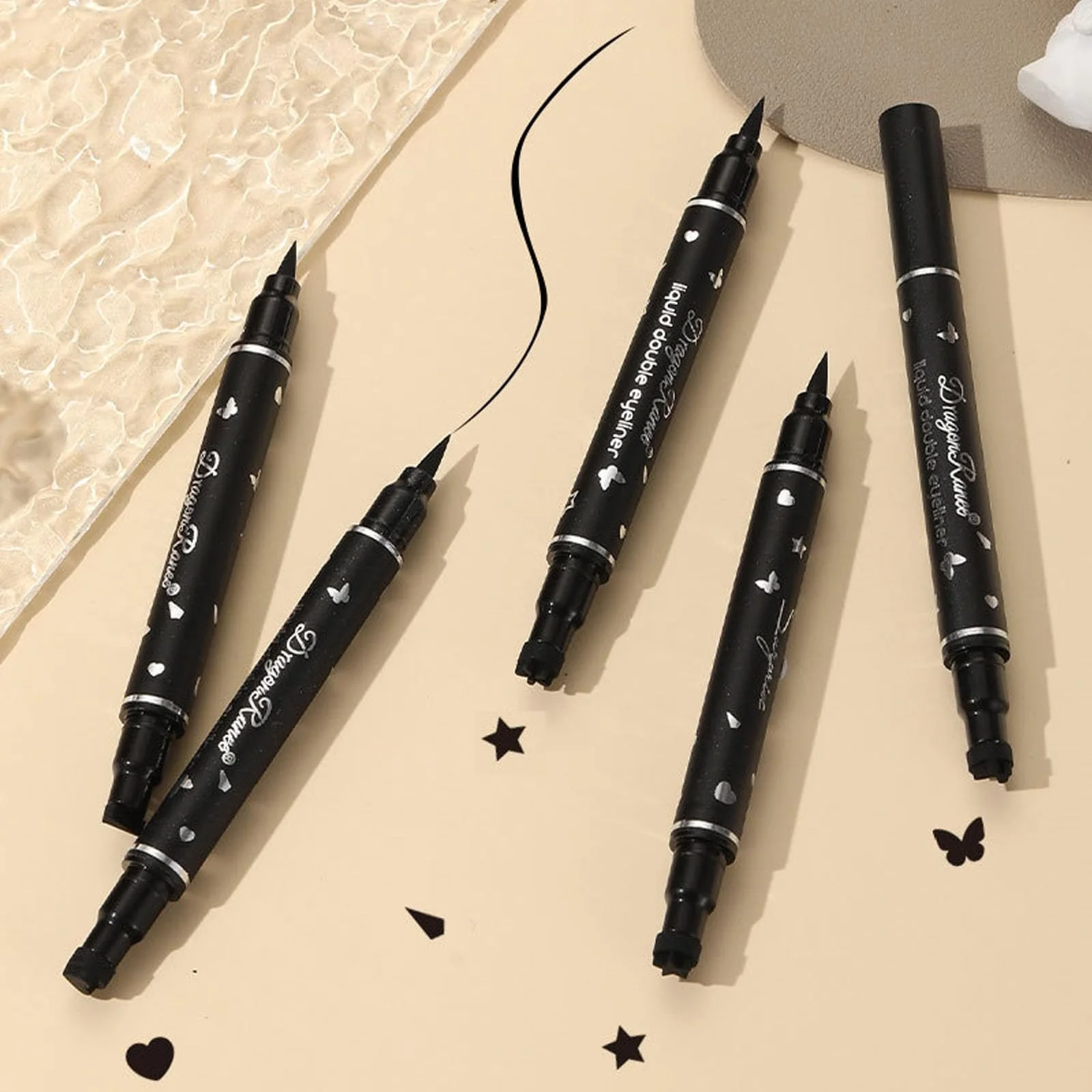 Підводка 2 в 1 з подвійним штампом Чорна Водостійка (квадрат, серце, зірка), фото №5 Підводка 2 в 1 з подвійним штампом Чорна Водостійка (квадрат, серце, зірка), фото №5