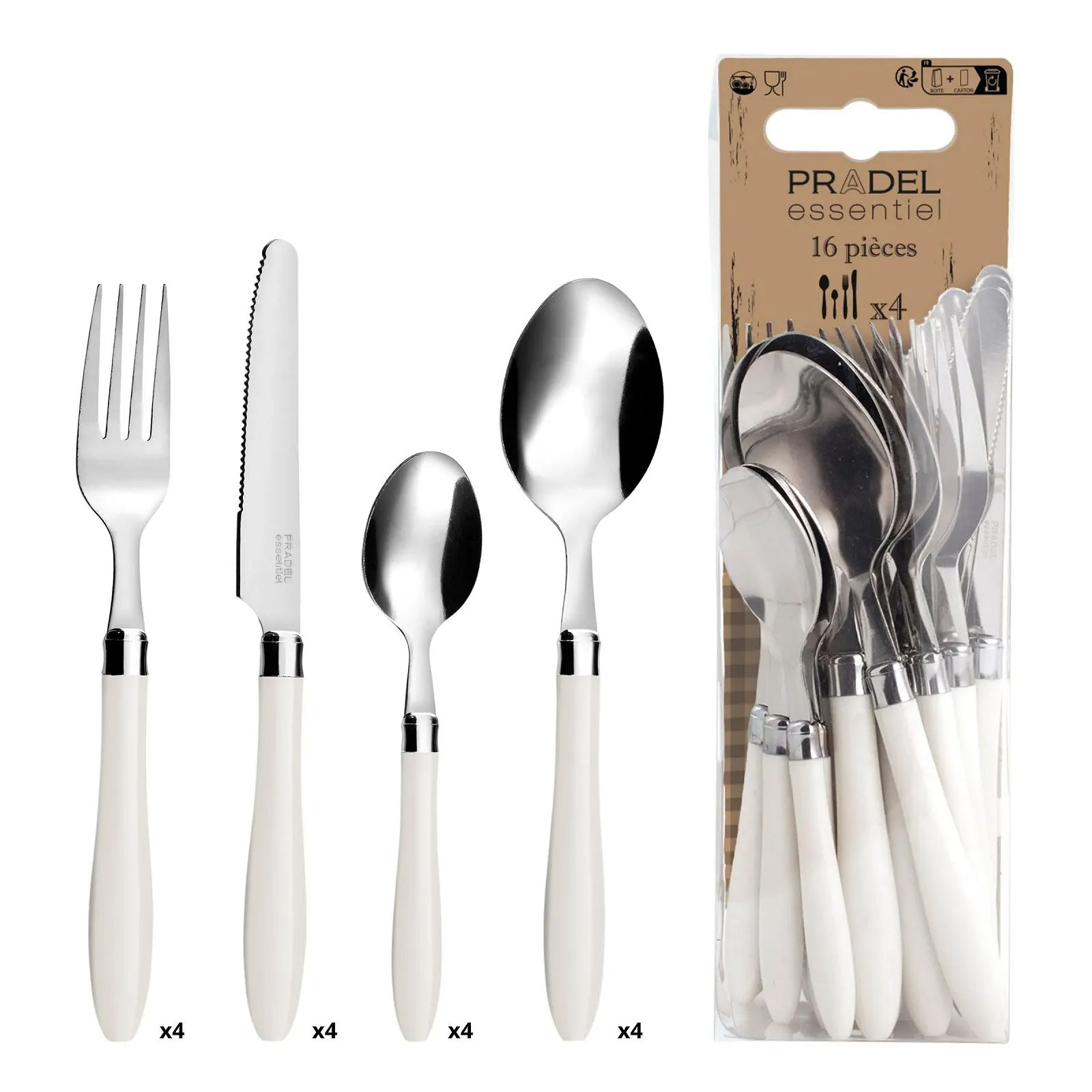 Набір столових приборів Amefa REGLISSE, 16 предметів, на 4 персони, білі пластикові ручки, фото №1