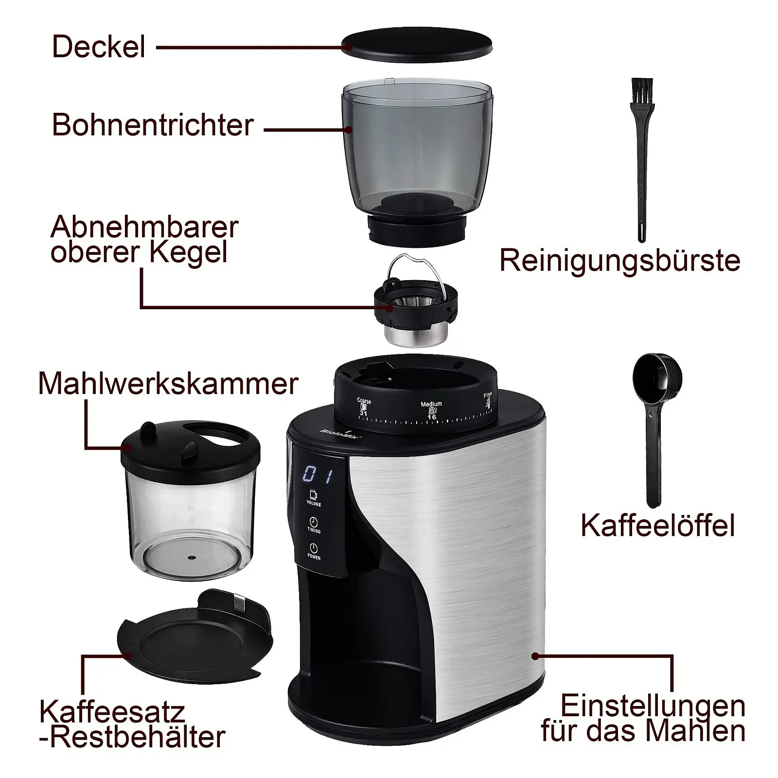 Електрична кавомолка Biolomix Конічна Млин 31 налаштування помелу для 1-10 порцій еспресо, крапельної кави, френч-пресу та фільтр-кави, фото №5 Електрична кавомолка Biolomix Конічна Млин 31 налаштування помелу для 1-10 порцій еспресо, крапельної кави, френч-пресу та фільтр-кави, фото №5