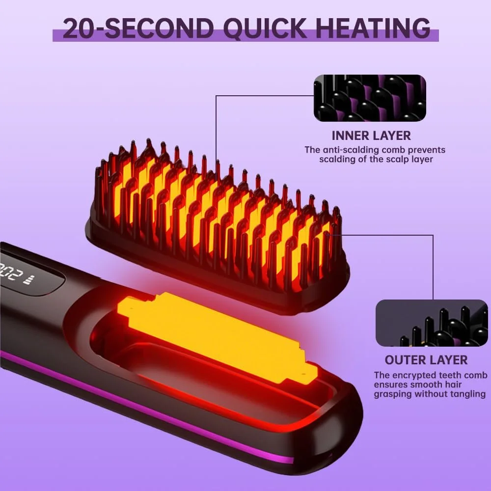 Щетка-выпрямитель для волос беспроводная портативная с LED-дисплеем 160 °C - 200 °C, фото №4 Щетка-выпрямитель для волос беспроводная портативная с LED-дисплеем 160 °C - 200 °C, фото №4