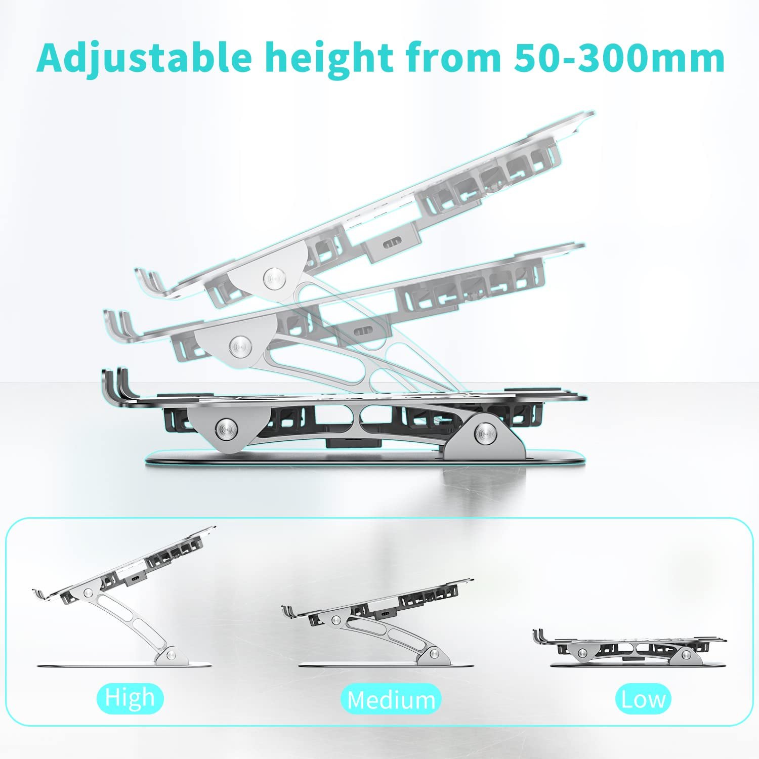 Підставка для ноутбука з регулюванням висоти, RGB вентилятор, складна з алюмінієвого сплаву, вентильована, фото №6