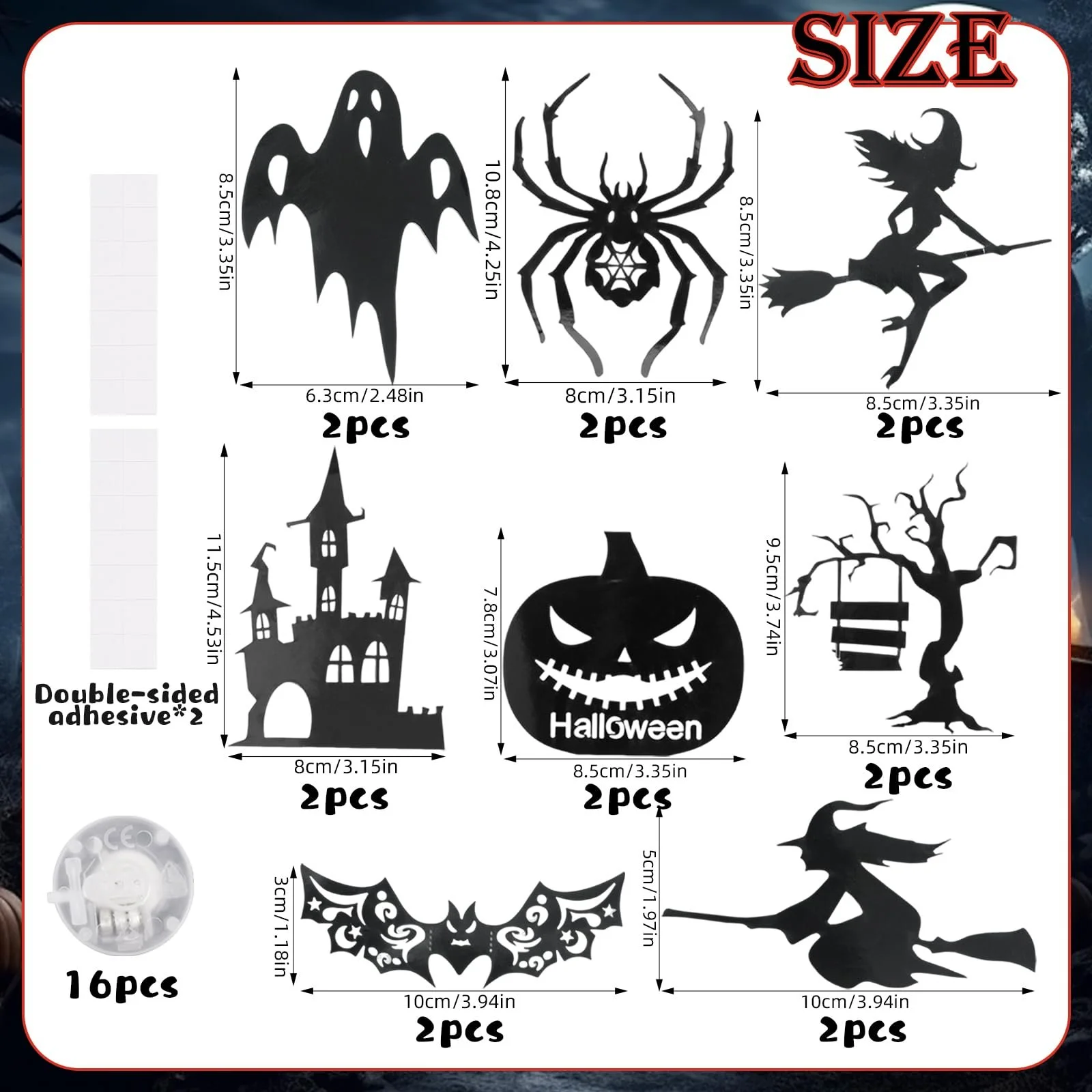 Набір наклейок на стіну Halloween 16 шт. LED 3D що світяться, фото №2