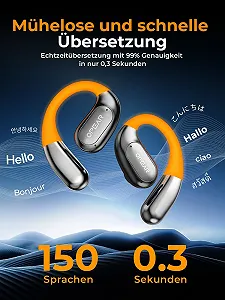 Навушники-перекладачі ki, 3-в-1 з 150 мовами, 5 режимів перекладу реального часу з додатком, 60 годин, Bluetooth 5.4 для навчання, подорожей - Фото 1
