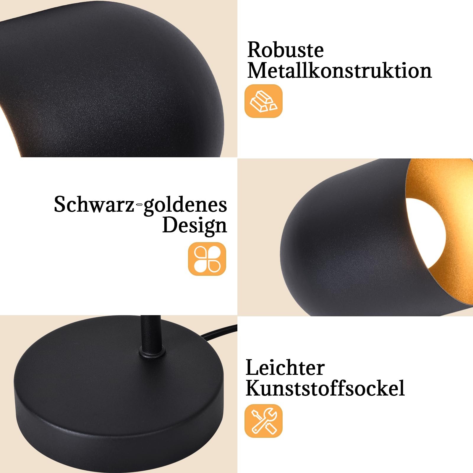 Настільна лампа Vintage Retro Industrial E14 Чорний/Золотий метал, фото №6