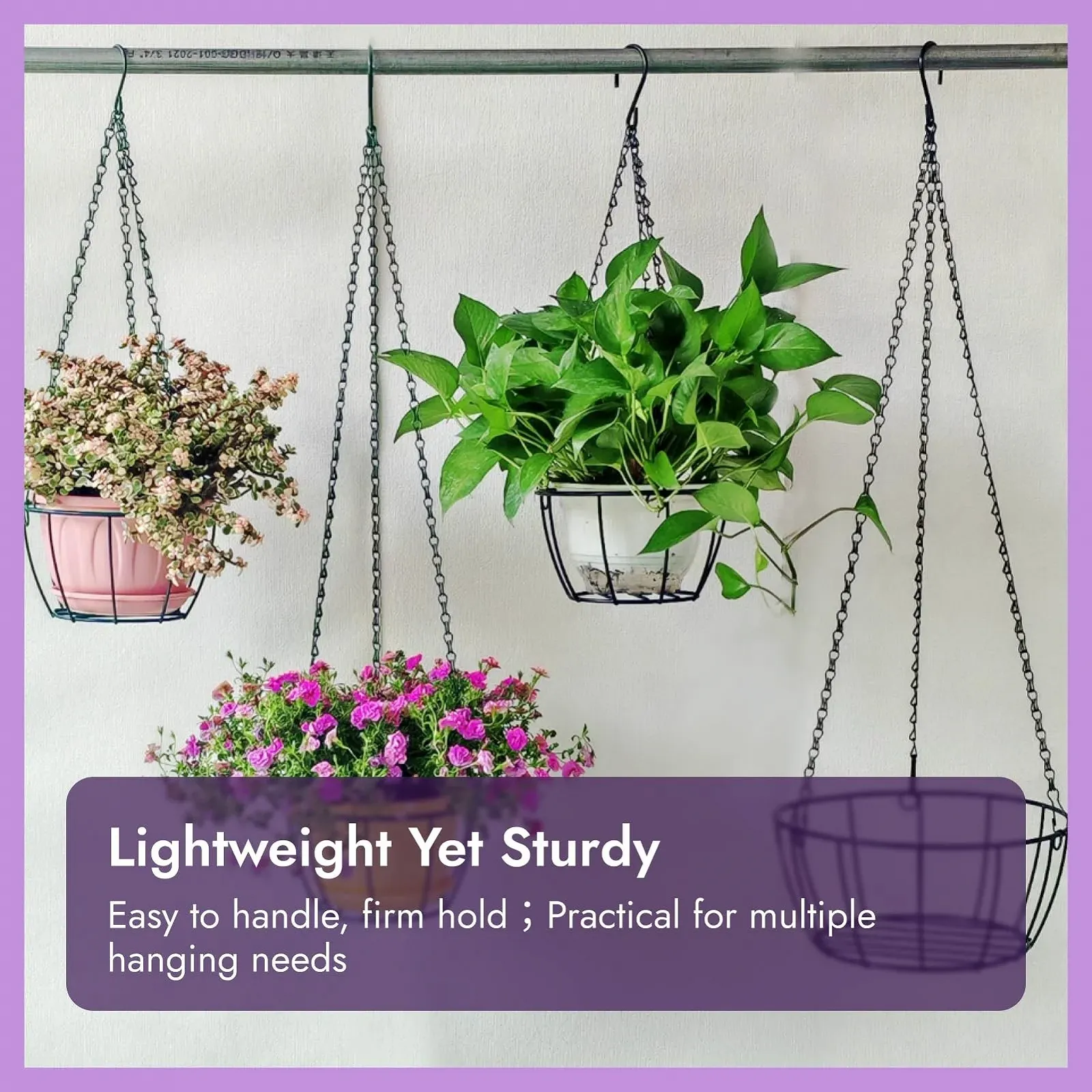 Ланцюги для підвісних кошиків Набір із 3 штук Метал Чорний, фото №4