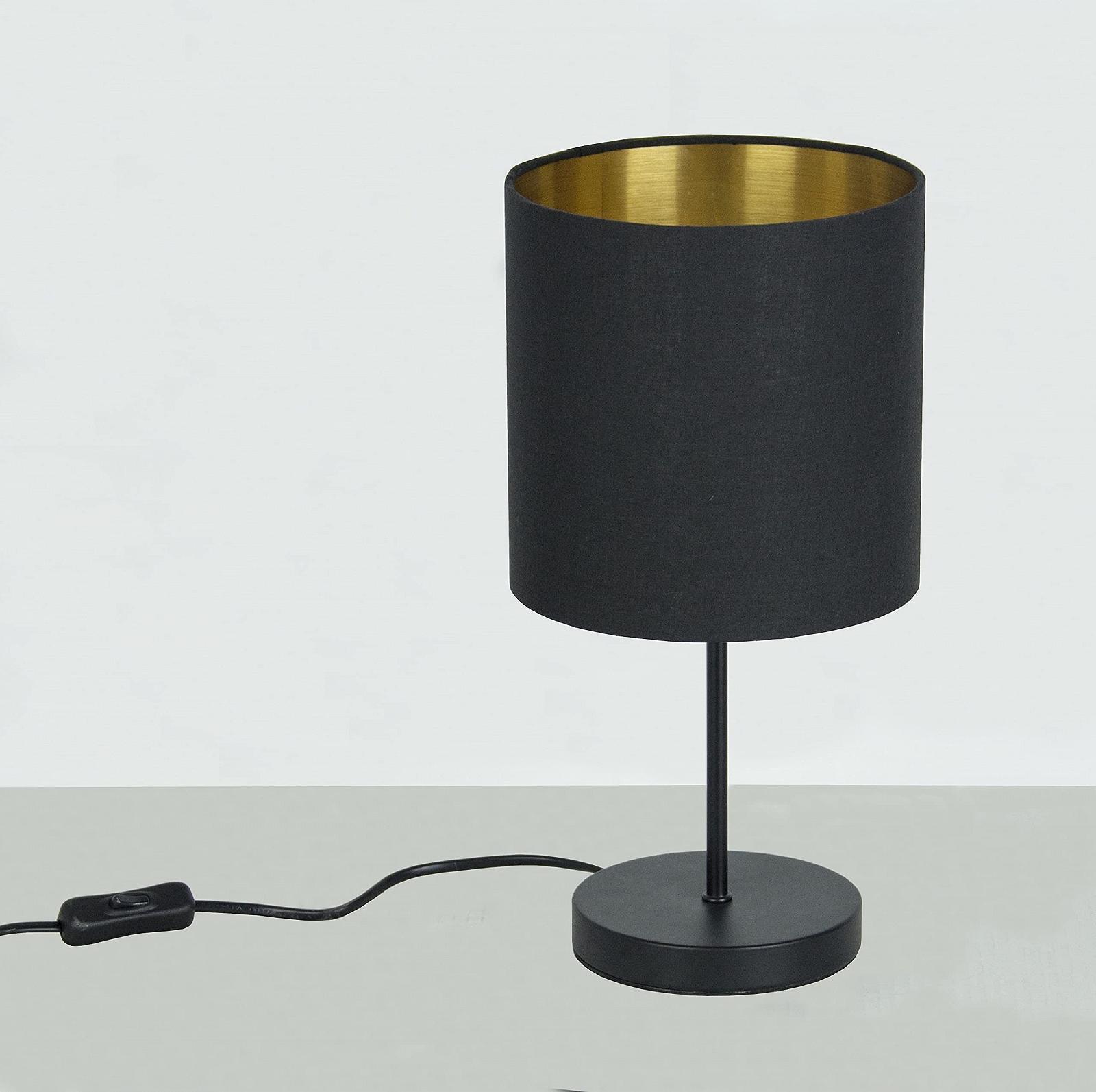 Приліжкова лампа Trango SOUL* 2018-10B з тканинним абажуром, чорний/золотий, E27, фото №1