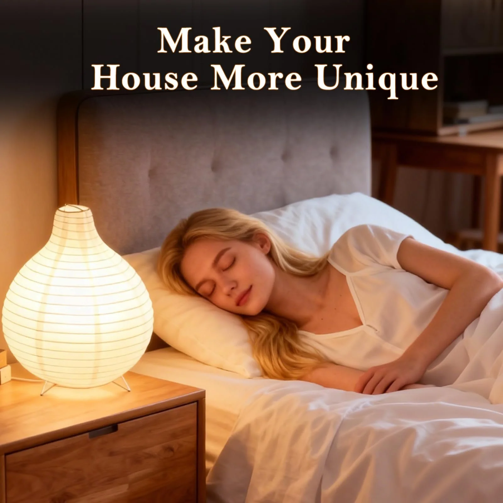 Настільна лампа з рисового паперу креативна мінімалістична 24 x 23 см Біла, фото №5