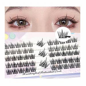 Накладні вії Природний вигляд, Manga Lashes, кластери для нарощування вій своїми руками, 3D ефект, багаторазові 50 кластерних вій, завиті пухнасті рідкісні кластерні вії, товсті колючі аніме вії для косплею - Фото 1