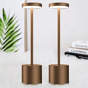 Настільна лампа LED 2 шт. Бездротова з акумулятором 5000 мАг Алюміній Коричневий - Фото 1