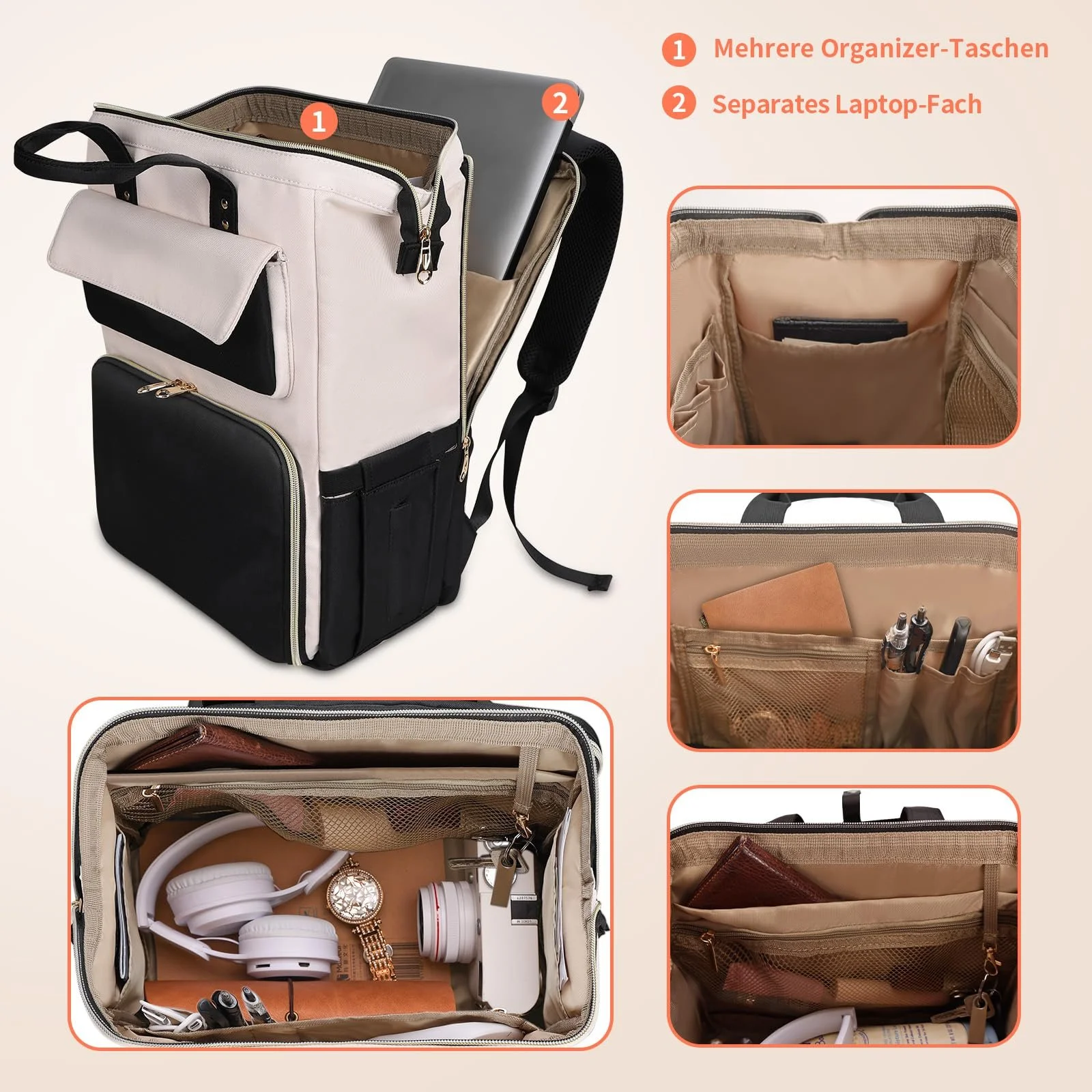Рюкзак для ноутбука BERTASCHE Lunch 15.6 дюймів з термосумкою 2-в-1 Чорний/Бежевий, фото №3 Рюкзак для ноутбука BERTASCHE Lunch 15.6 дюймів з термосумкою 2-в-1 Чорний/Бежевий, фото №3