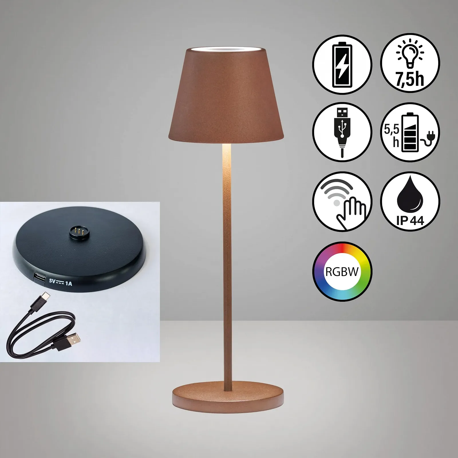 Настільна лампа Cosenza Outdoor Акумуляторна Бездротова USB-C/USB-A 34 см Колір іржі, фото №2