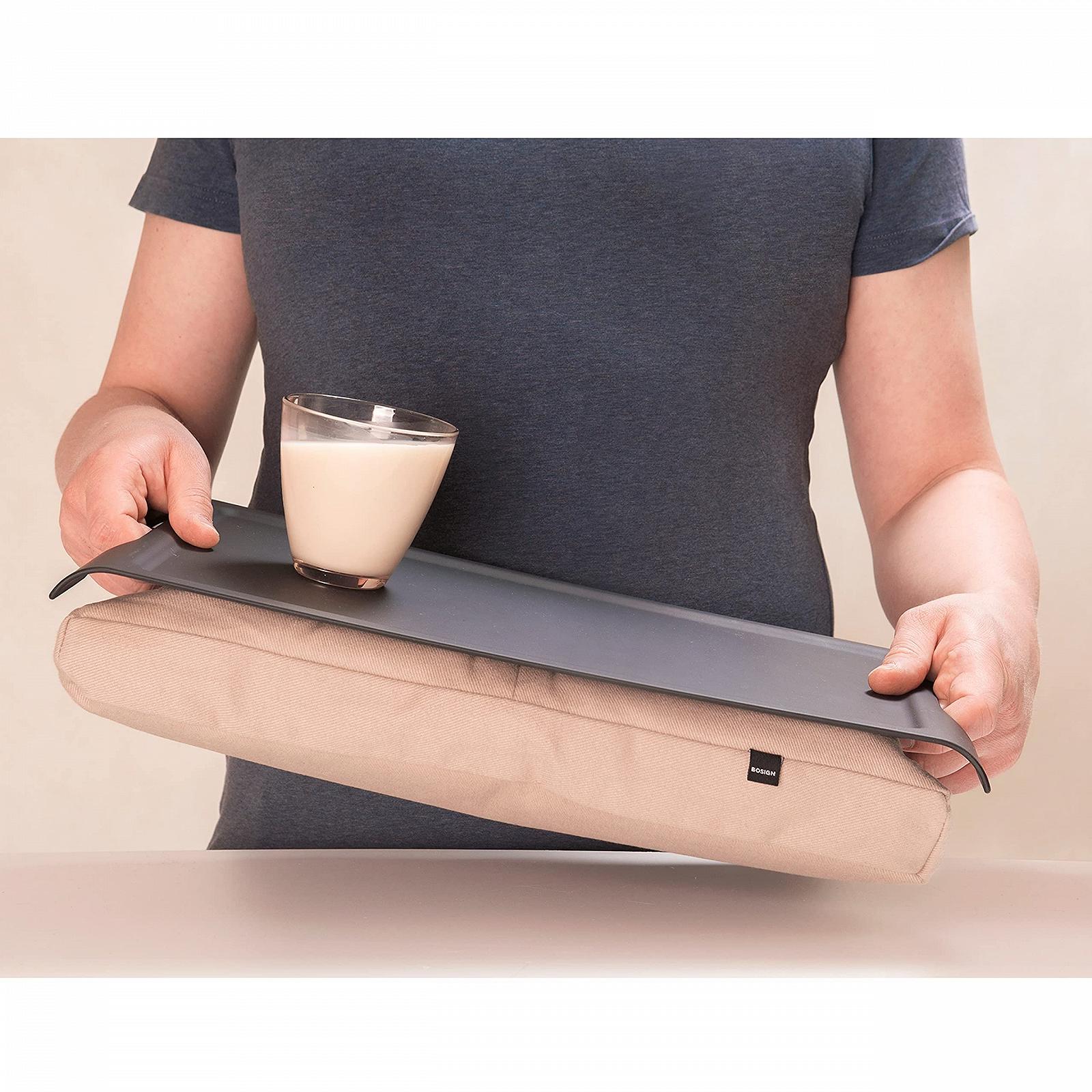 Мини поднос-подставка для ноутбука с антискользящей резиновой поверхностью и натуральной коричневой подушкой 43 см, фото №2