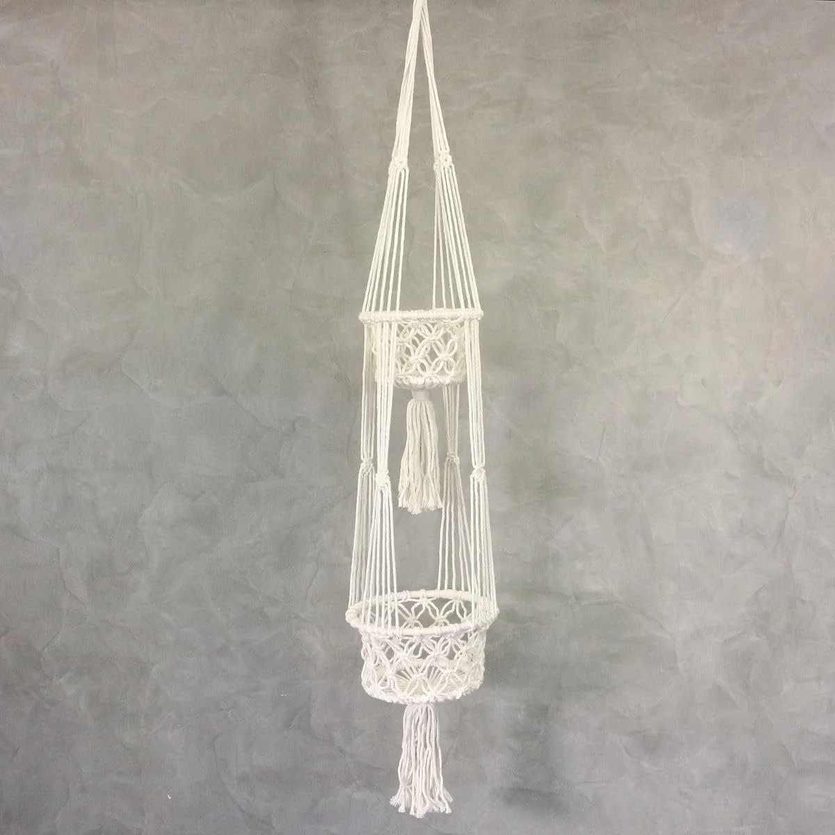 Підвісний кошик Oriental Galerie Макраме Бохо Подвійний 125 см Білий, фото №2