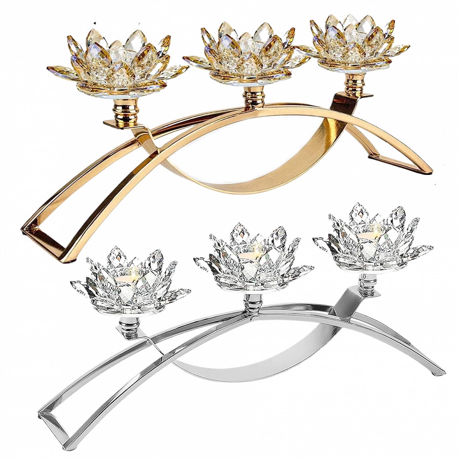 Подсвечник Crystal Splitter Arch Tea Lights 3 Arms Lotus Base, фото №7