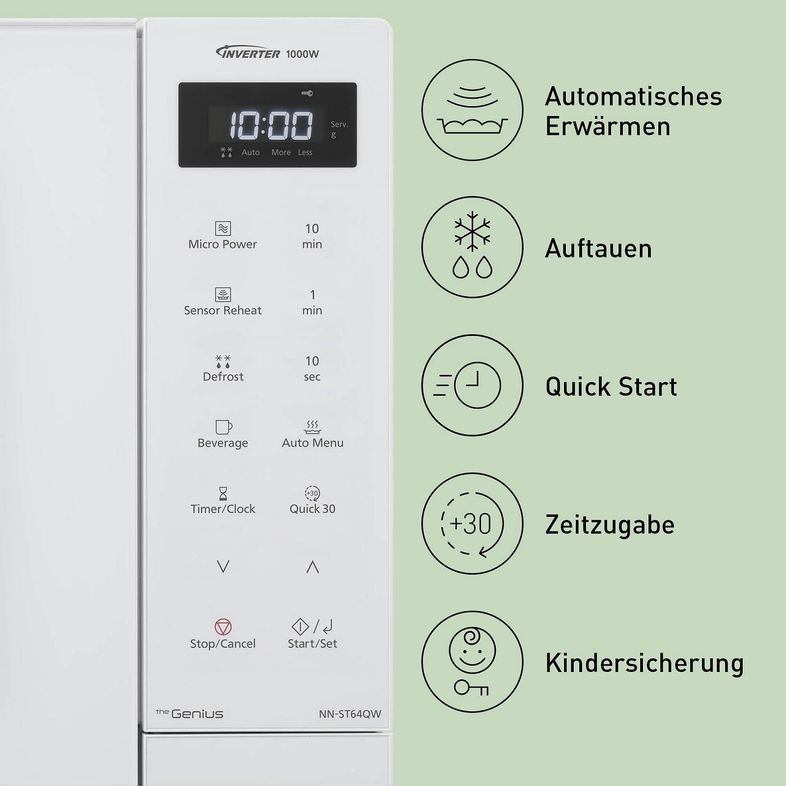 Микроволновая печь Panasonic NN-ST64QWEPG 32 л Инверторная 1000 Вт 20 программ Touch Control White, фото №7 Микроволновая печь Panasonic NN-ST64QWEPG 32 л Инверторная 1000 Вт 20 программ Touch Control White, фото №7