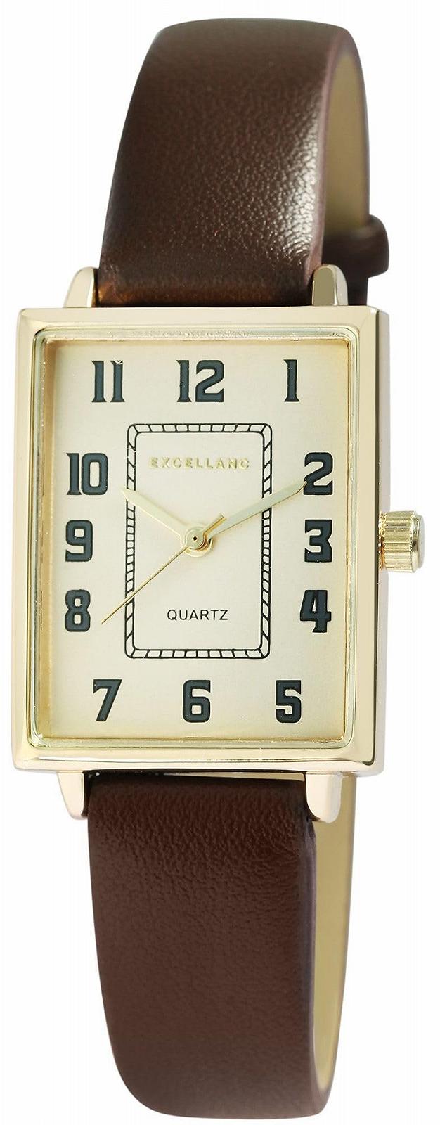 Часы женские Excellanc с ремешком из искусственной кожи, темно-коричневый/золотистый, фото №1