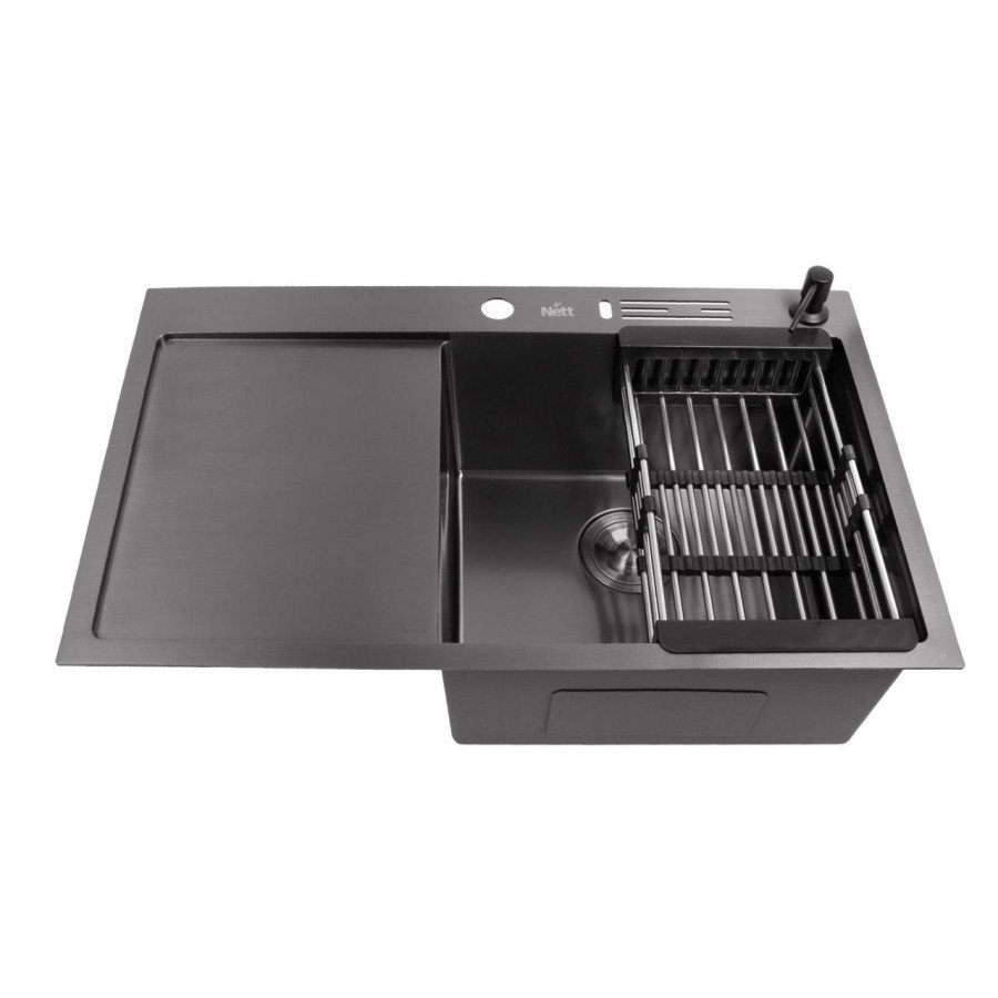 Чорна кухонна мийка з правим крилом нержавійка 1.5 мм Nett NB-7848(R), фото №3