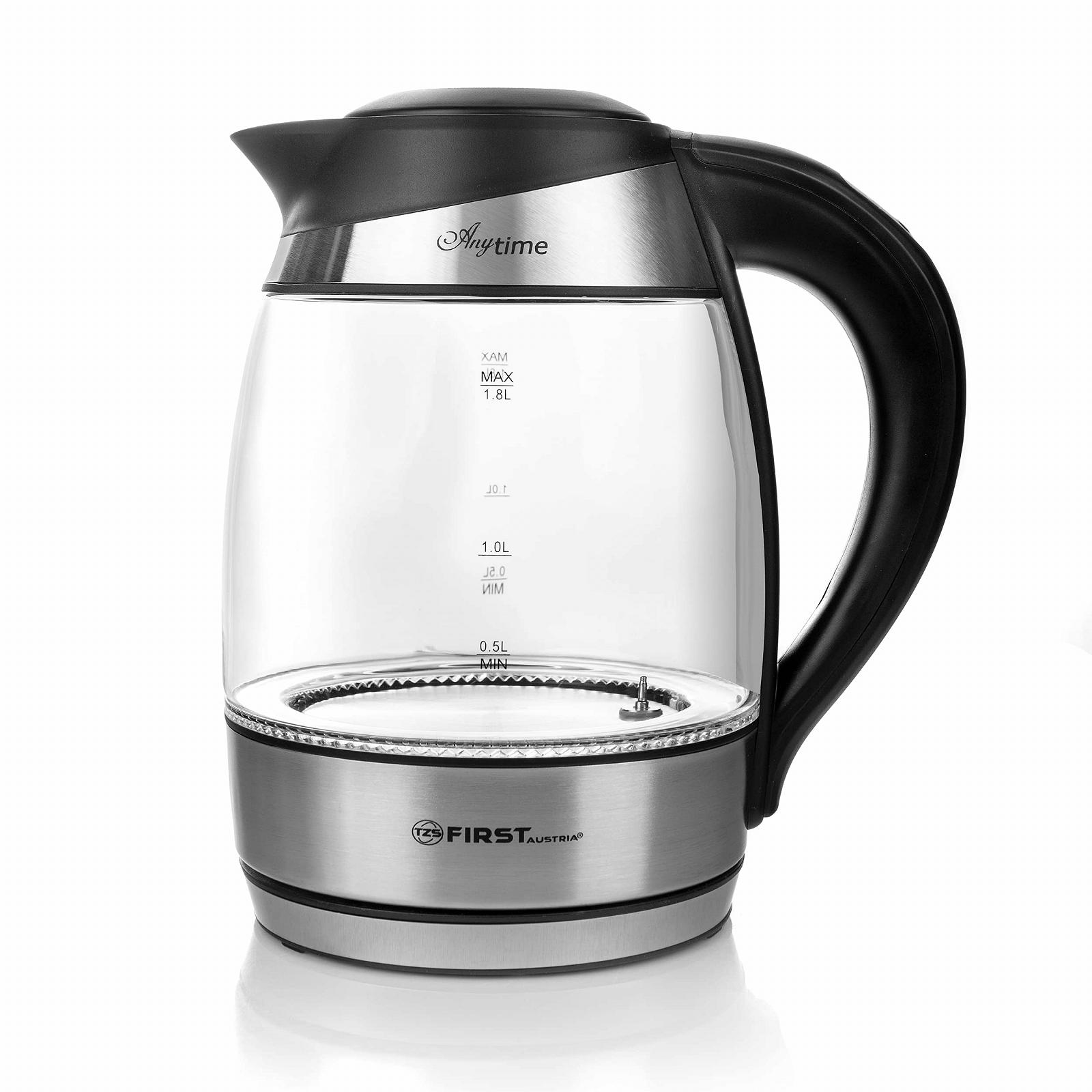 Електрочайник TZS First Austria 1.8 L з нержавіючої сталі Скляний з ситом для чаю та фільтром від накипу З LED підсвіткою Чорний, фото №7