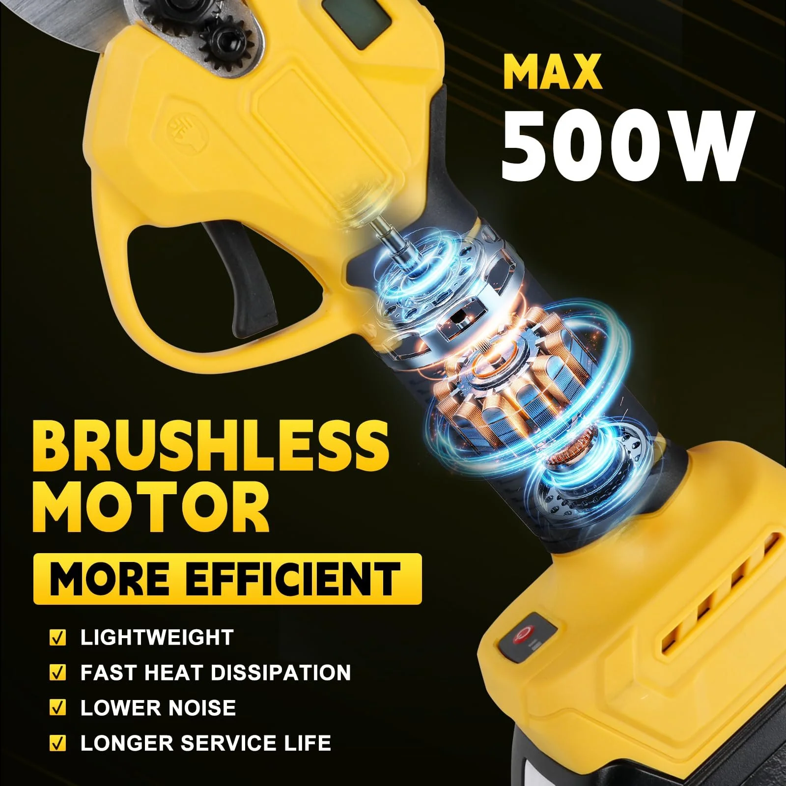 Акумуляторний секатор Electric Secateurs Wireless 45 мм для Dewalt 18 V 20 V Brushless Motor Electric Pruning Saw Battery Scissors LCD для обрізання дерев фруктових дерев (без акумулятора), фото №7