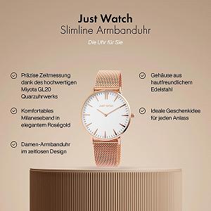 Женские часы Just Watch, нержавеющая сталь, сетчатый браслет, 2 стрелки, длина 23.5 см, диаметр 41 мм, ширина 20 мм, розовое золото, Retro synthetic.ua - Фото 1