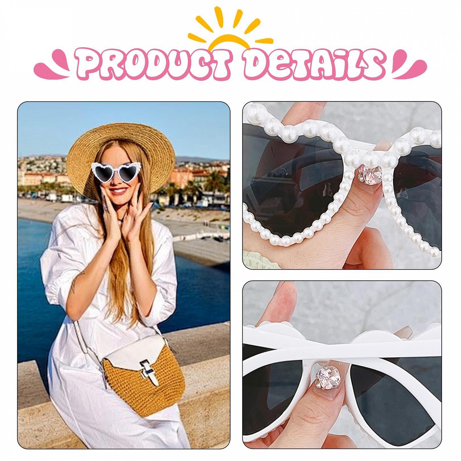 Слнцезащитные очки Сердце, Женские солнцезащитные очки в форме сердца, Свадебные аксессуары, Белые очки в форме сердца, Фестивальные солнцезащитные очки, Вечерние солнцезащитные очки, Жемчуг с Retro White, фото №3