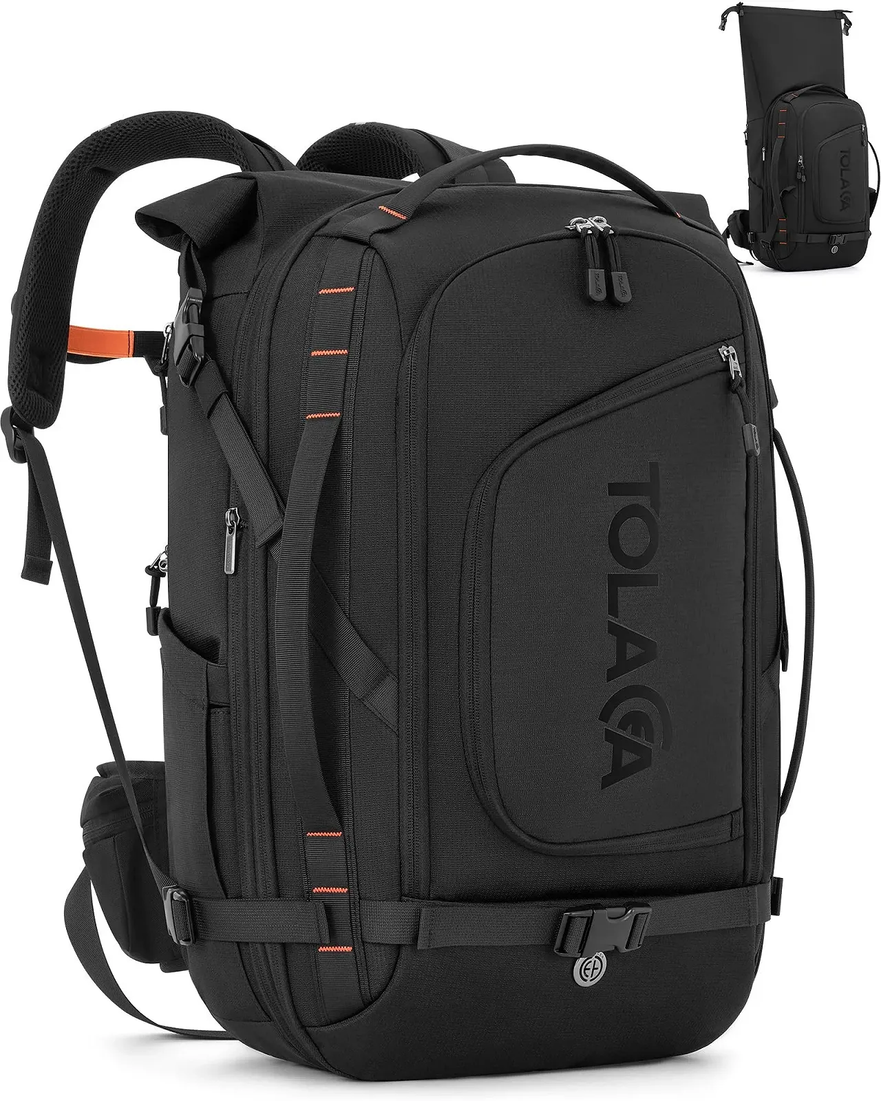 Рюкзак для ноутбука Tolaccea Travel Rolltop TSA Friendly 17.3 дюйма Expandable 40-55L Black, фото №1 Рюкзак для ноутбука Tolaccea Travel Rolltop TSA Friendly 17.3 дюйма Expandable 40-55L Black, фото №1