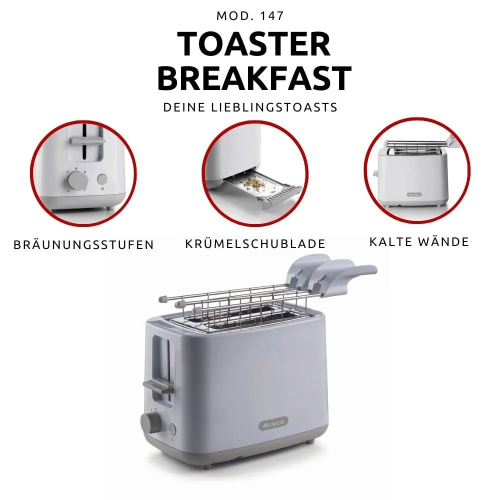 Тостер Ariete Breakfast 147, тостер з 7 рівнями підсмажування, автоматичним викидом, знімним відсіком для крихт, кнопкою зупинки, включає щипці з нержавіючої сталі, 760 Вт, білий, фото №2