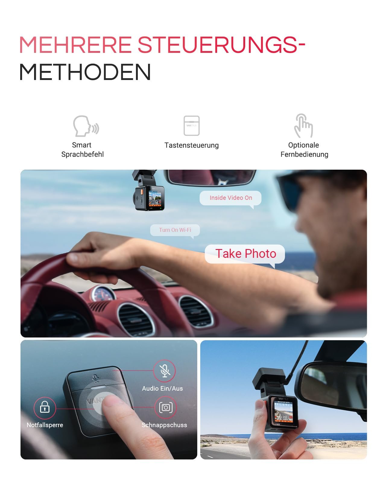 Відеореєстратор Vantrue E1 Pro 4K HDR STARVIS 2, передня камера, 5 GHz WLAN, Mini Dash Cam з CPL, GPS, голосові команди, 15 секунд буфер паркування, чудове нічне бачення, 1.54 дюйми, 160 градусів, прихована автомобільна камера, фото №7