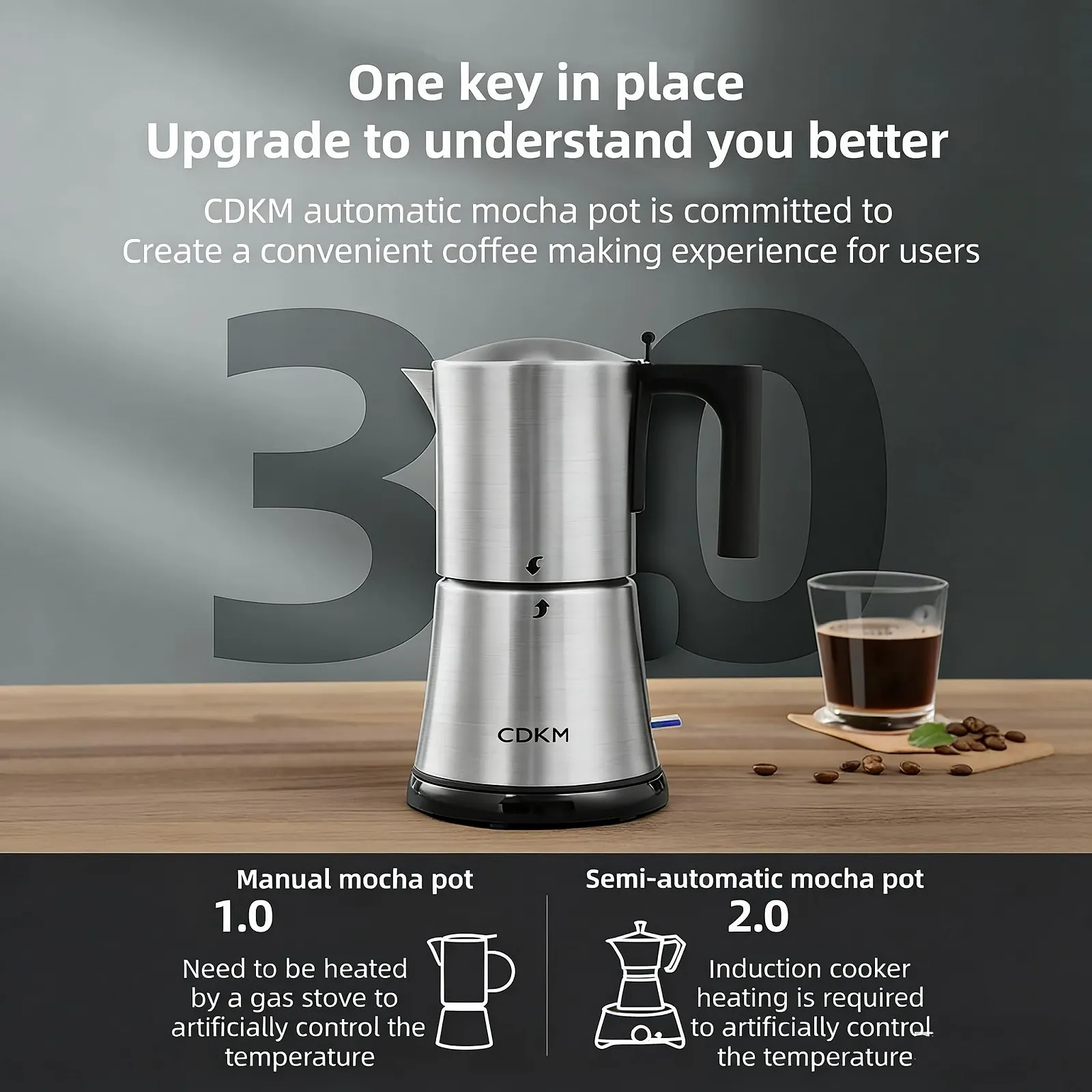 Электрическая гейзерная кофеварка Mocha 3-6 чашек Автоматическая Нержавеющая сталь 304, фото №2