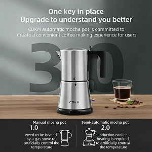 Электрическая гейзерная кофеварка Mocha 3-6 чашек Автоматическая Нержавеющая сталь 304 synthetic.ua - Фото 1