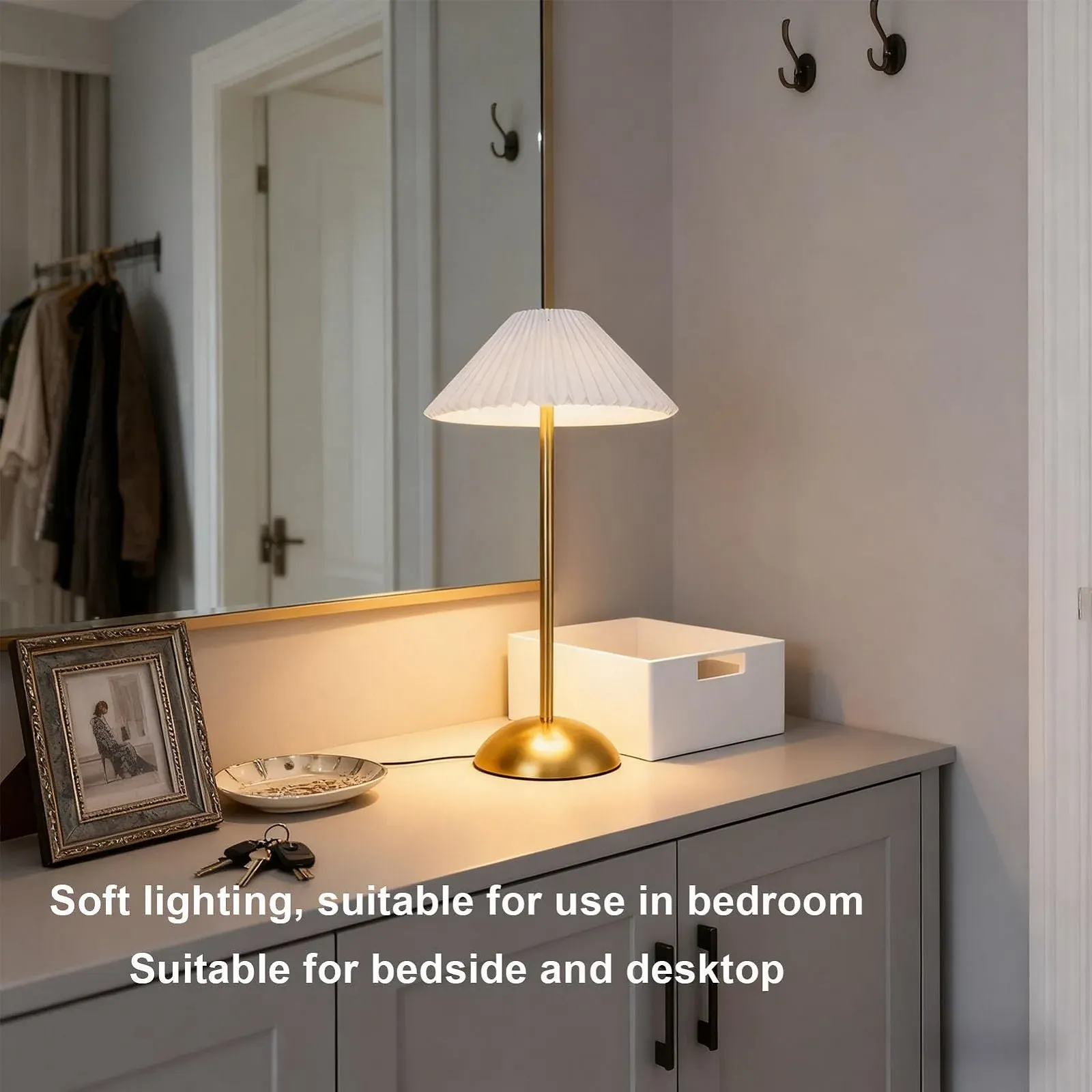 Настільна лампа Bewinner Cordless Touch Акумуляторна Плісований тканинний абажур (Style 1), фото №3