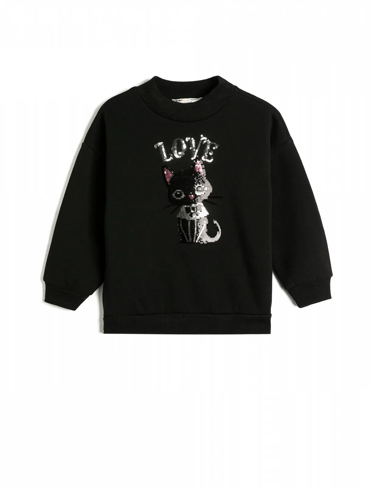 Світшот Koton Для дівчат, з котячими паєтками, з начосом всередині, з круглим вирізом, фото №1