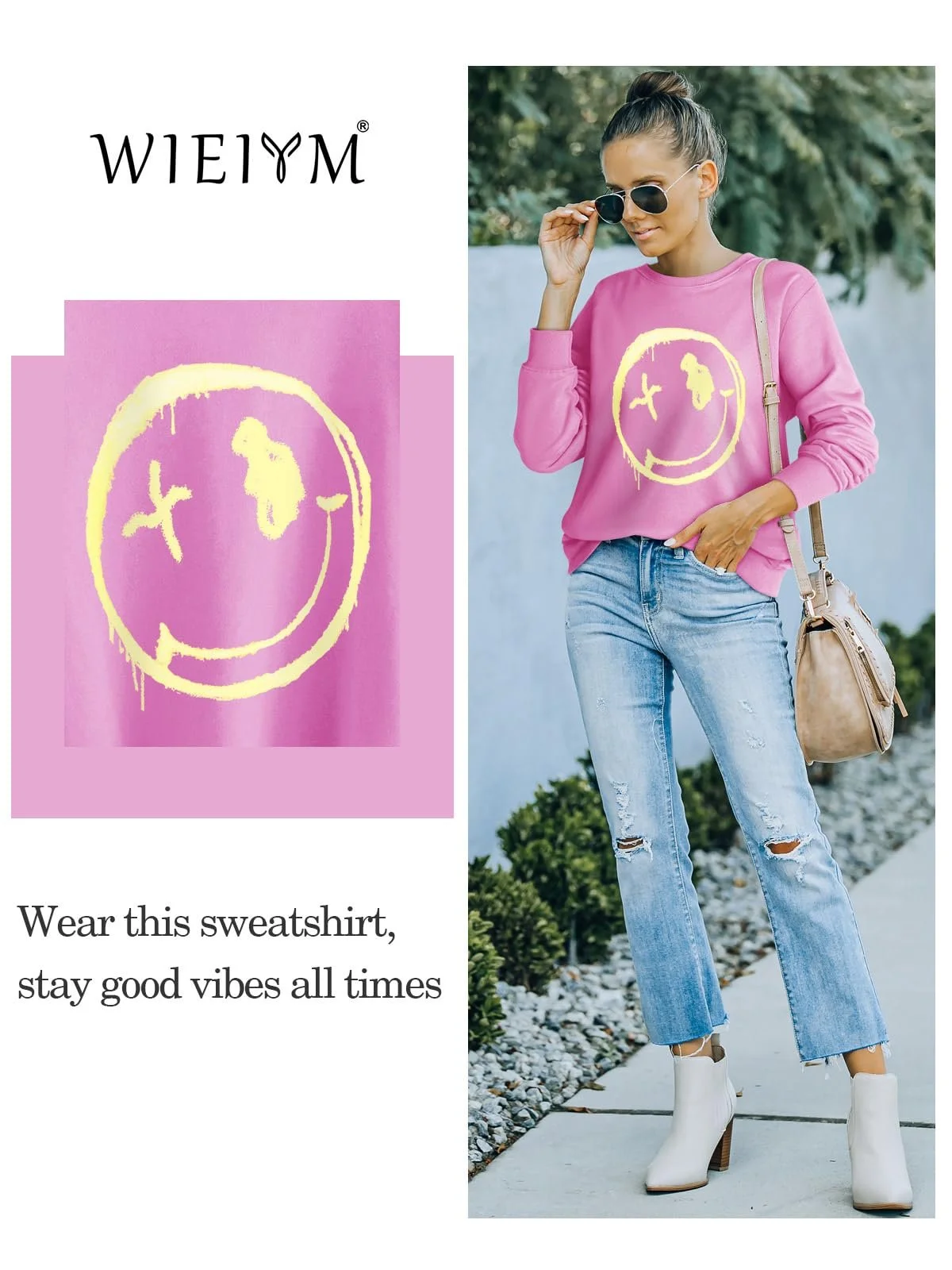 Женская Толстовка WIEIYM С Круглым Вырезом, Длинными Рукавами, Графическим Принтом В Виде Смайлика, Базовая Повседневная Кофта S-XXL, фото №2