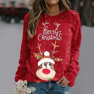 Рождественский Джемпер Женский Merry Christmas Толстовка Забавный Rudolph Reindeer Принт Хлопок Рождественский Принт Футболка Рождественский Xmas Джемпер Повседневный Рождественский Джемпер Девочки-подростки synthetic.ua - Фото 1